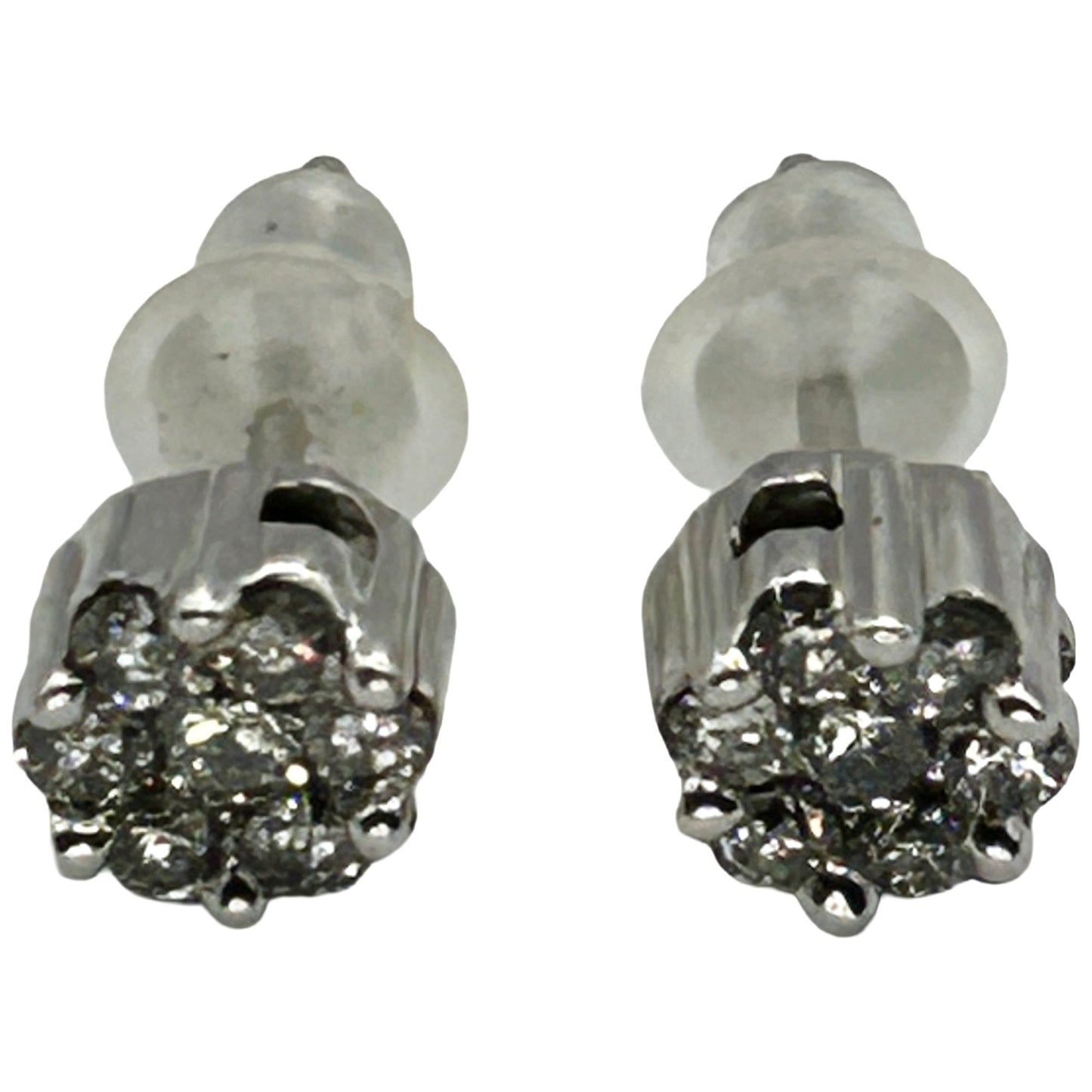 10k White Gold .21cttw Round Natural Diamond Women's Cluster Stud Earrings