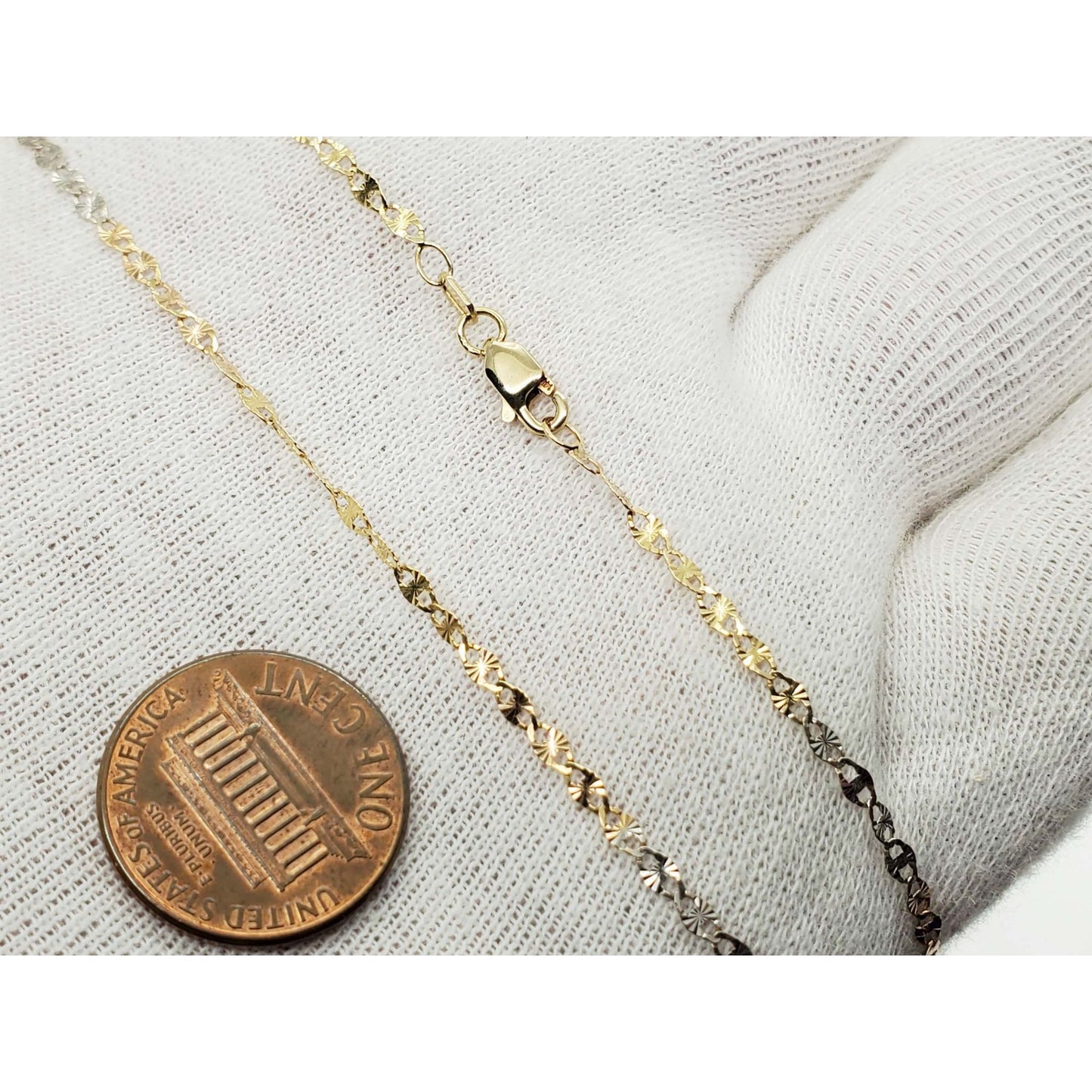 2mm Wide Dia-Cut Mariner Chain Necklace 14k Tricolor Gold 21.5" Long