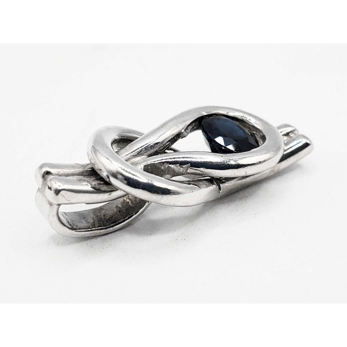 Natural Sapphire Custom Made Mariner's Knot Charm Pendant 14k White Gold