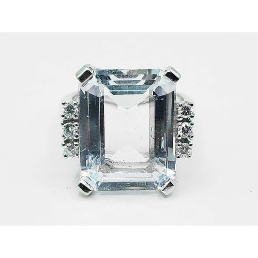 9.57 ctw Natural Aquamarine & Diamond Accent Ring 14k White Gold Size 6.25