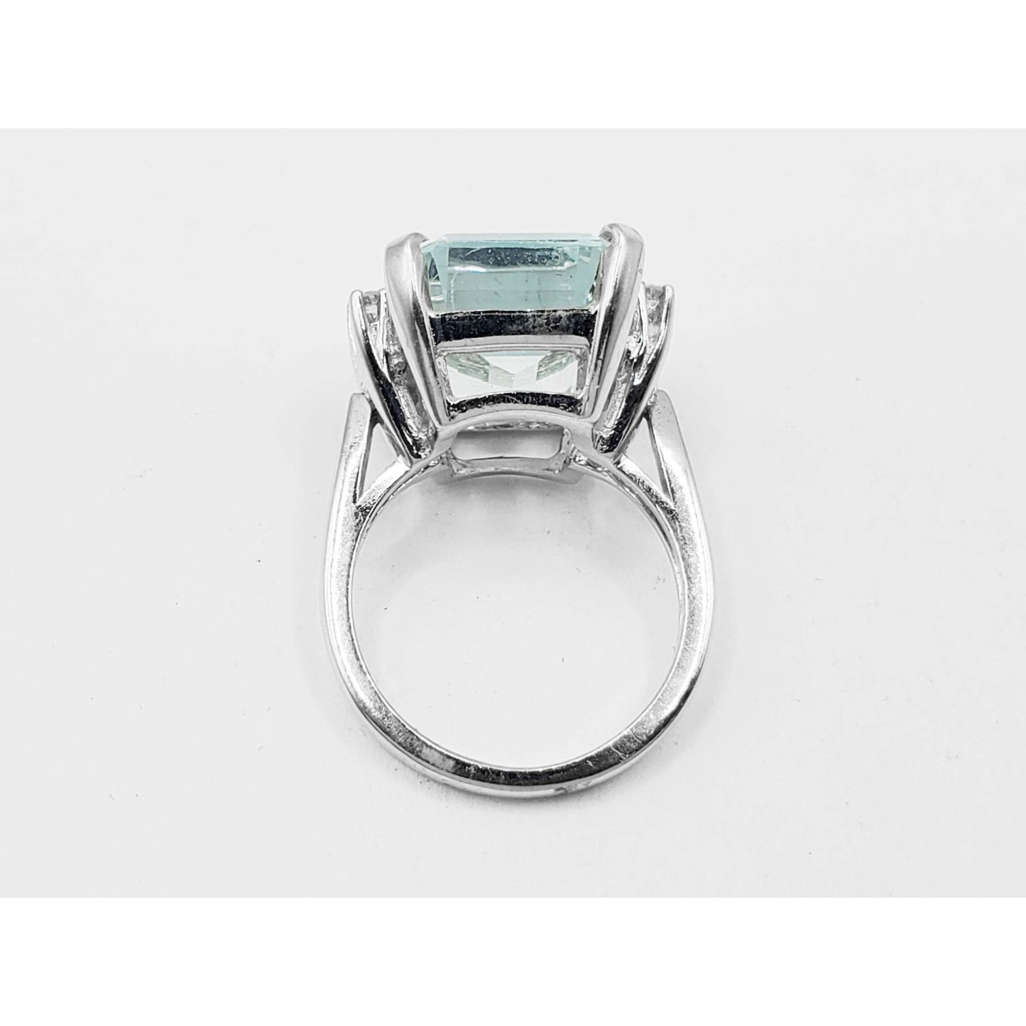 9.57 ctw Natural Aquamarine & Diamond Accent Ring 14k White Gold Size 6.25