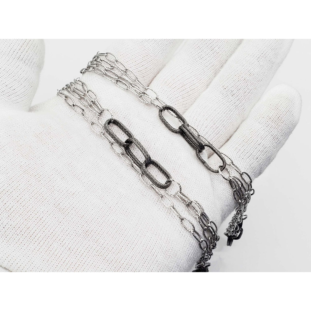 Itaor Designer Oval Station Link Chain Necklace 14k White Gold 32"