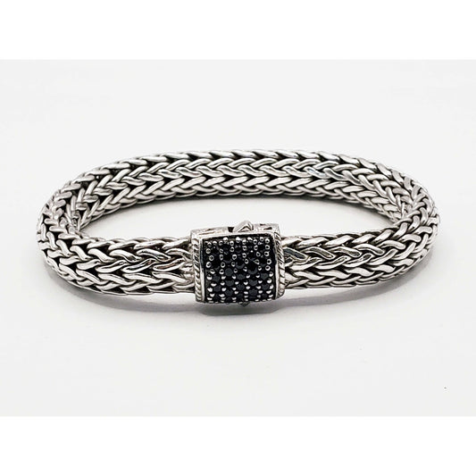 John Hardy 7.5mm Black Sapphire Icon Bracelet Sterling Silver Size M-L