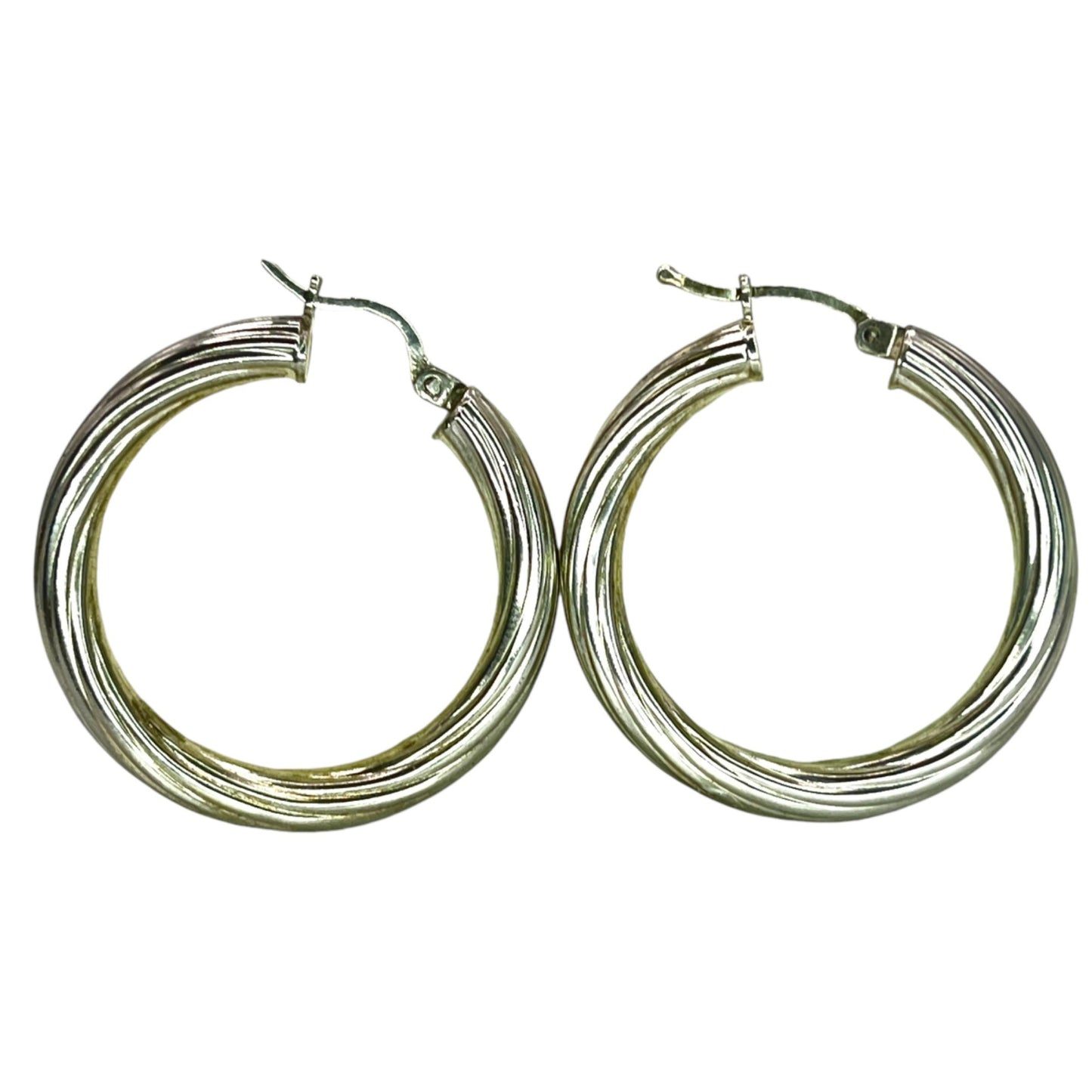 Mexico 925 Sterling Silver Twist Design Round Click-Top Hoop Earrings Hollow