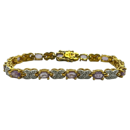 Amethyst Gold on Sterling Vermeil Gemstones 7" Tennis Bracelet - 12 Stones