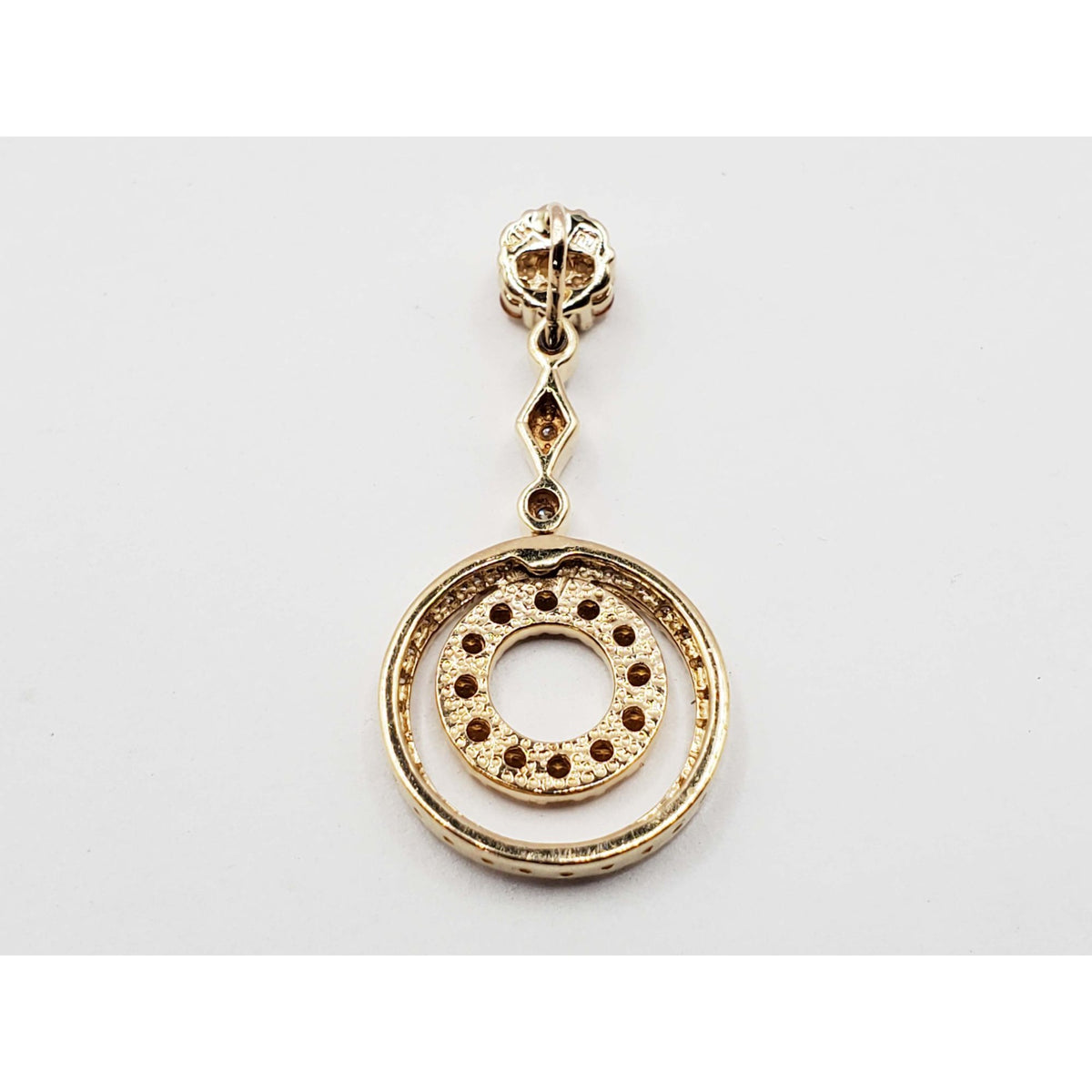 Citrine & Diamond Double Circle Drop Pendant 14k Gold