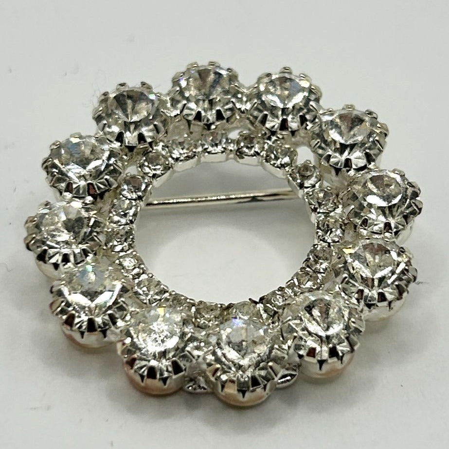 Vintage Eisenberg Ice Wreath Brooch Pin - Clear Rhinestones