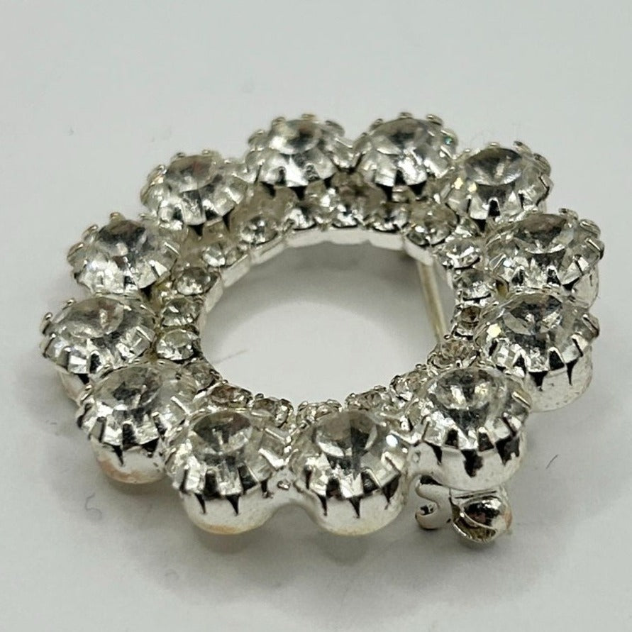 Vintage Eisenberg Ice Wreath Brooch Pin - Clear Rhinestones