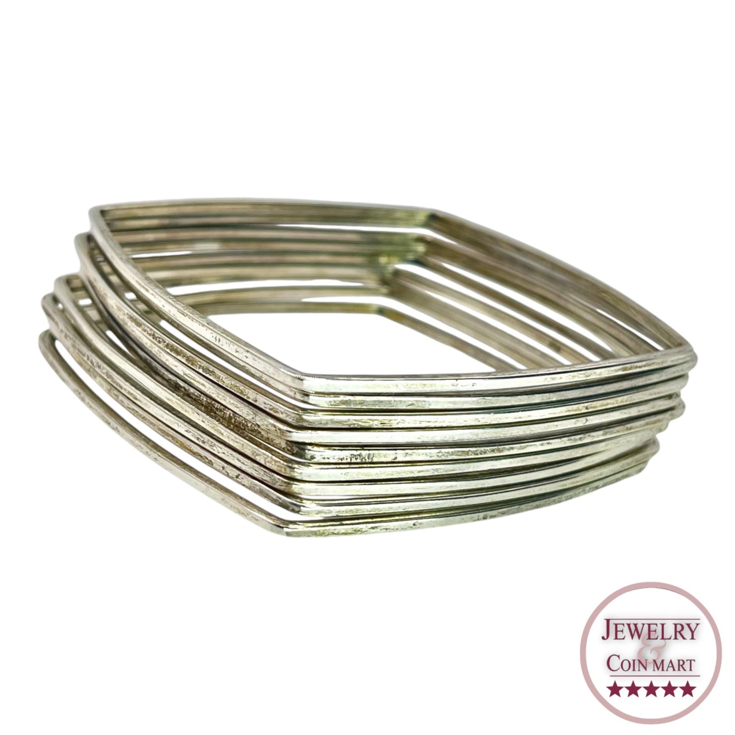 925 Sterling Silver Square Bangle 9 Bracelet Set Stackable Geometric Minimalist