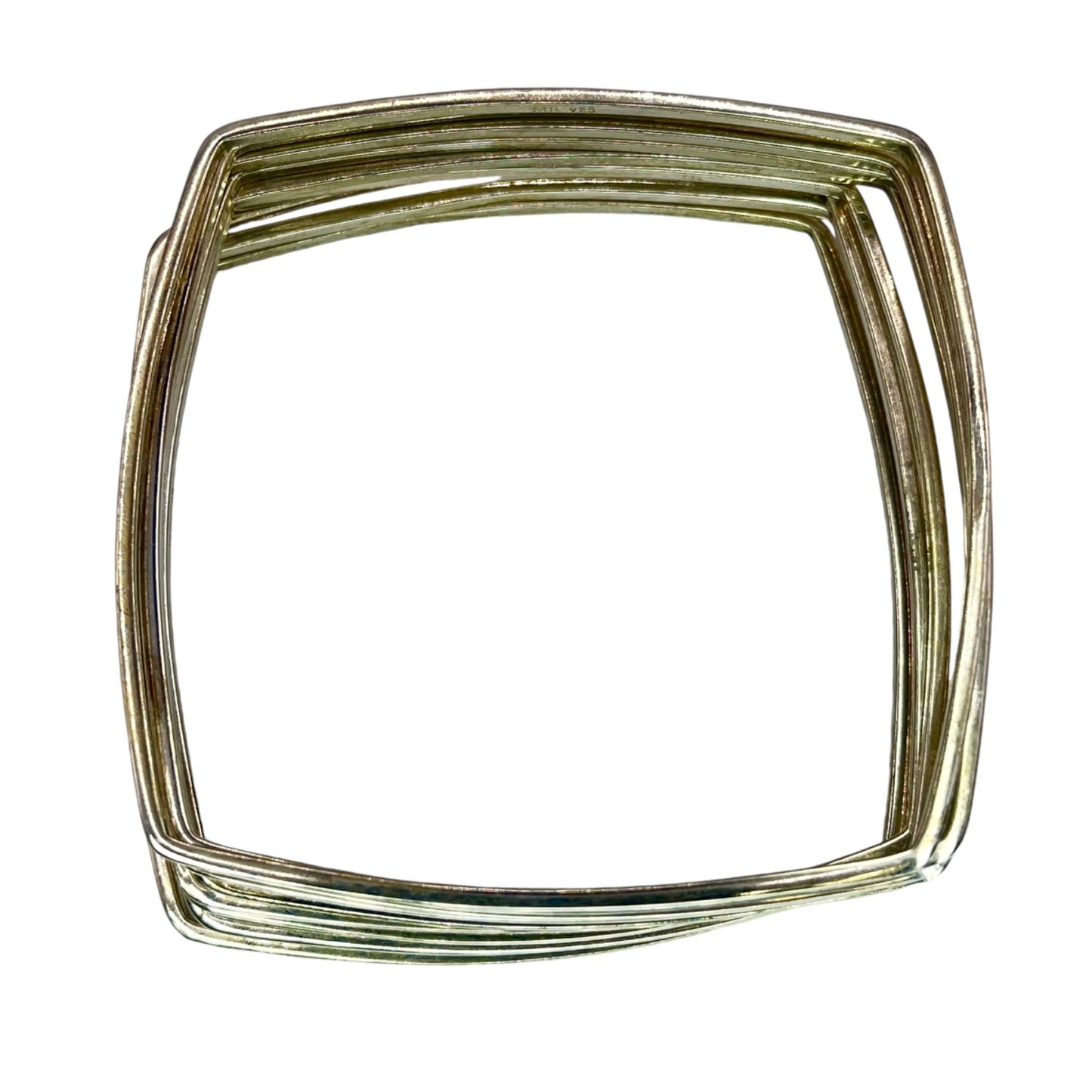 925 Sterling Silver Square Bangle 9 Bracelet Set Stackable Geometric Minimalist