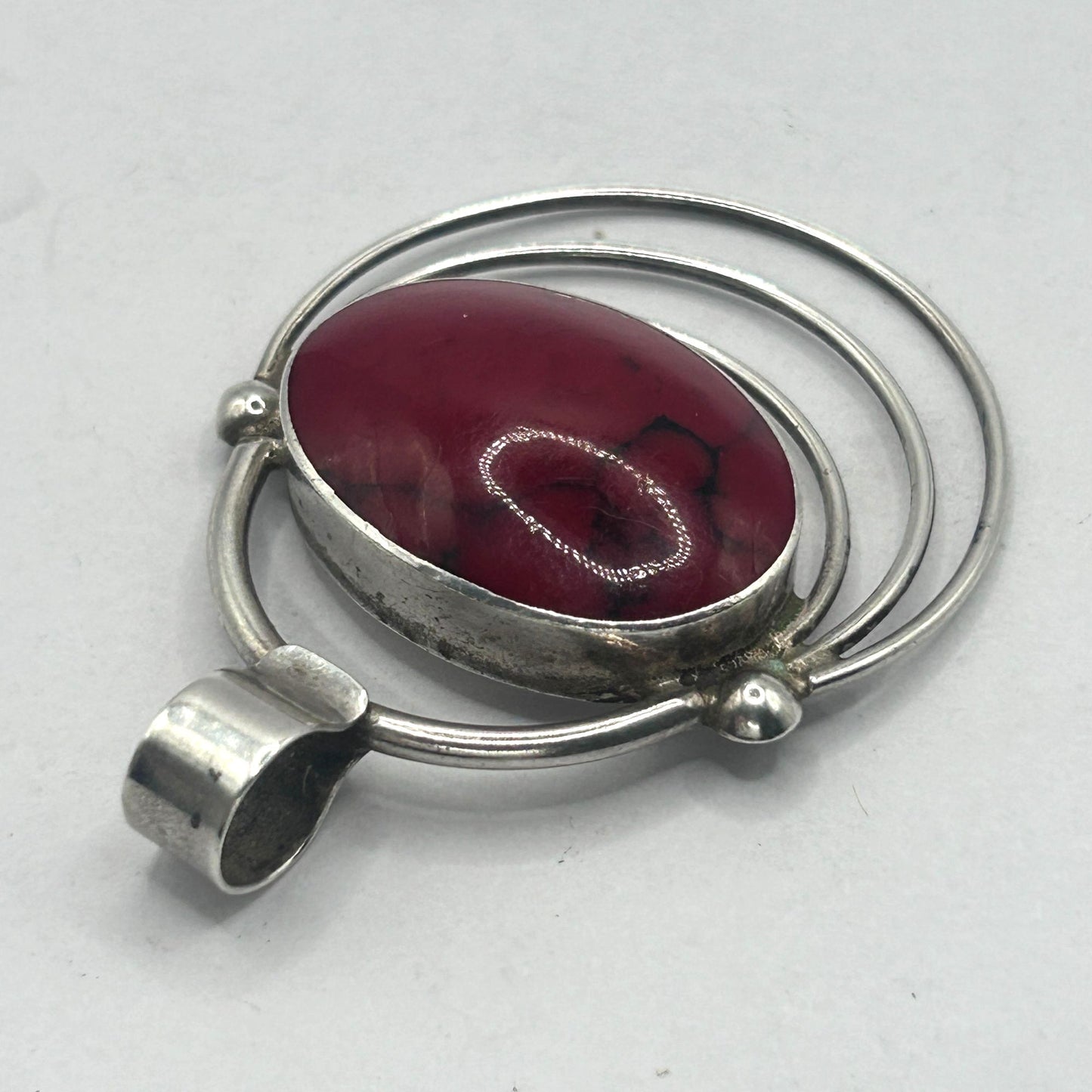 Mexico 925 Sterling Silver with Red Jasper Necklace Pendant