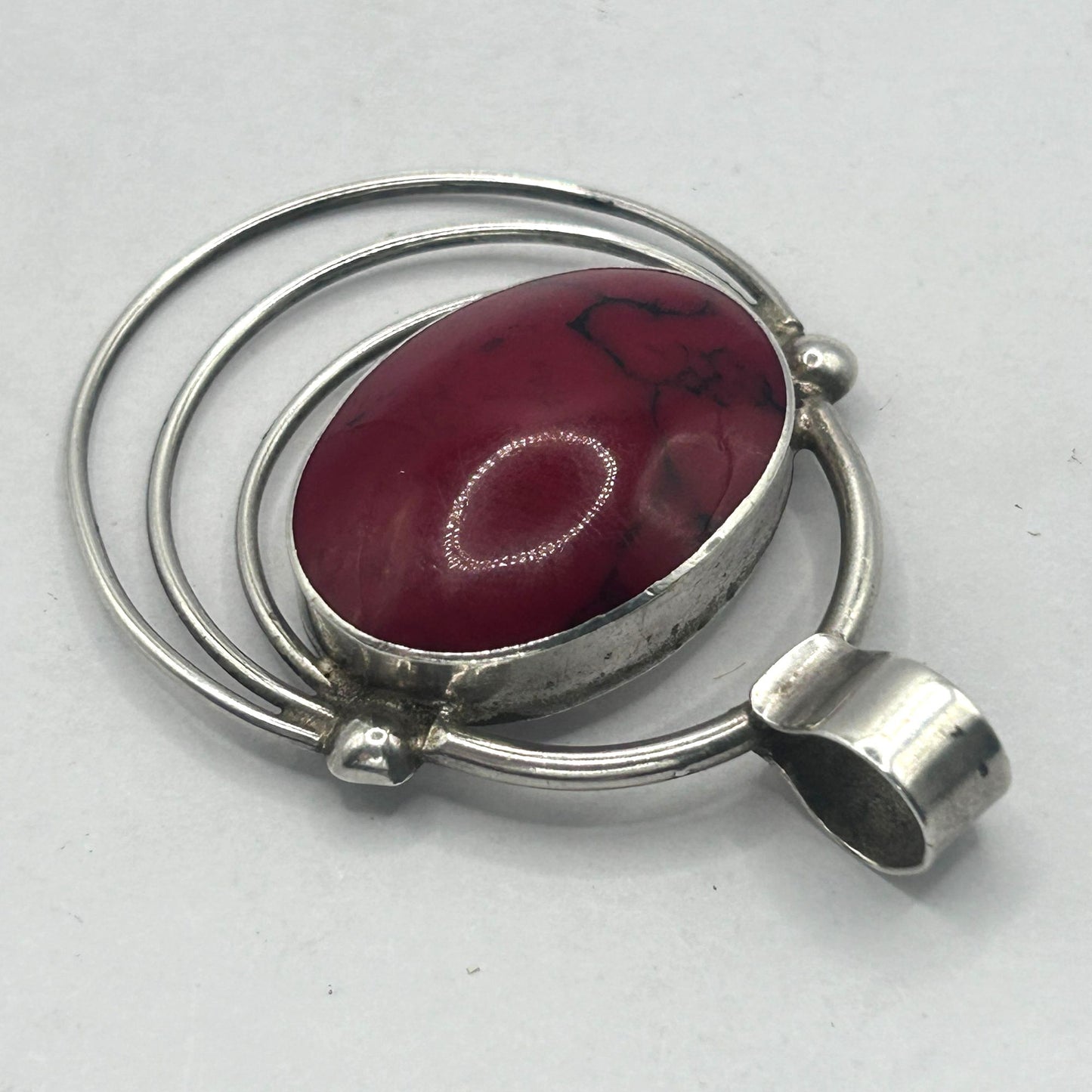 Mexico 925 Sterling Silver with Red Jasper Necklace Pendant