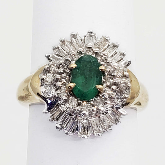 0.8 ctw Natural Oval Emerald & Diamond Halo Ring 14k Size 5