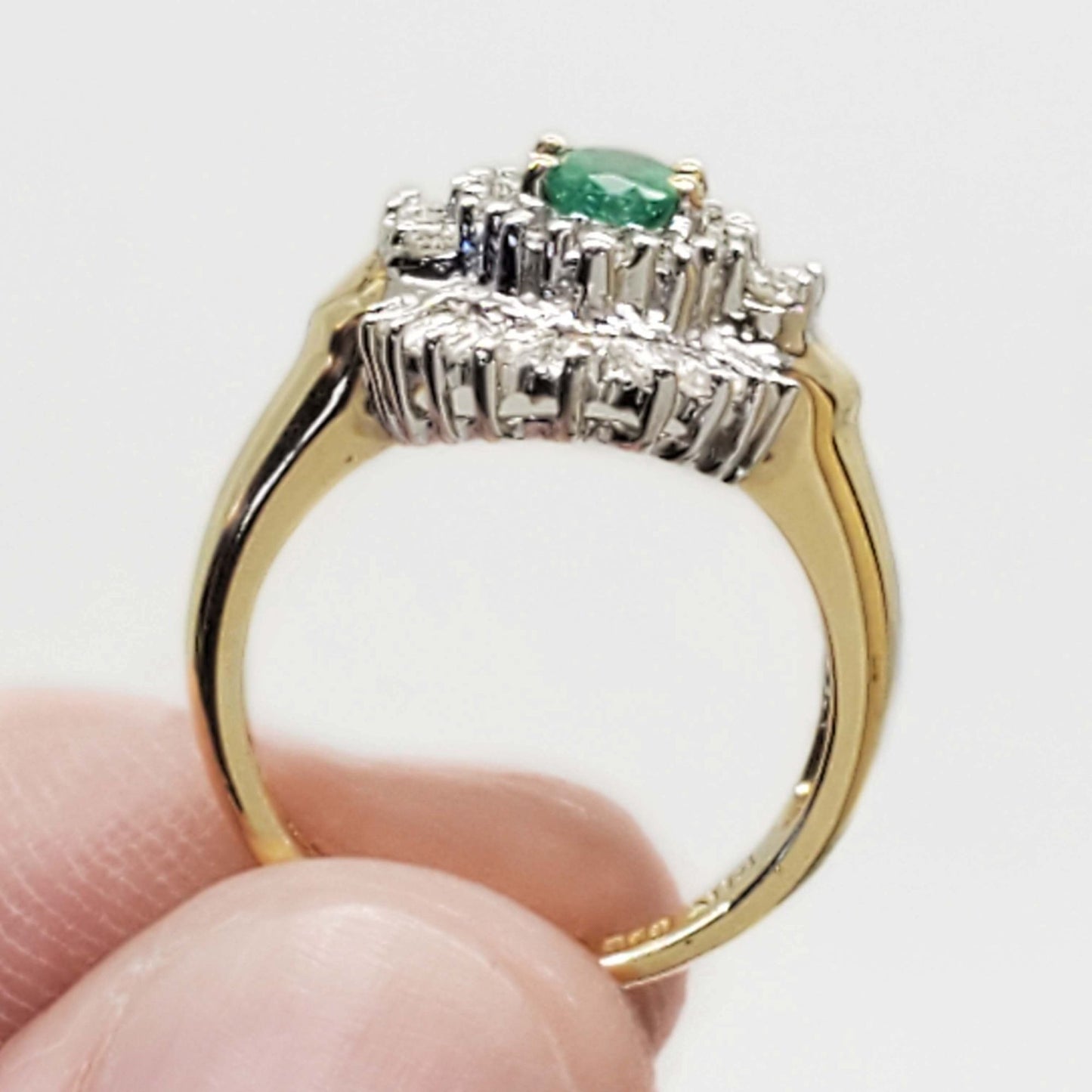 0.8 ctw Natural Oval Emerald & Diamond Halo Ring 14k Size 5