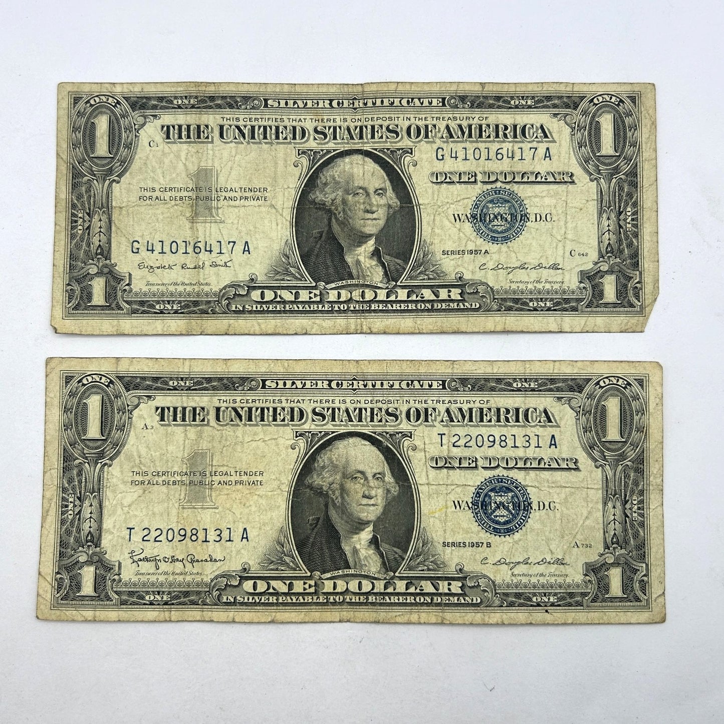 LOT of 8 1953-1957 $1 Bills, Blue Seal, Circulated Banknotes