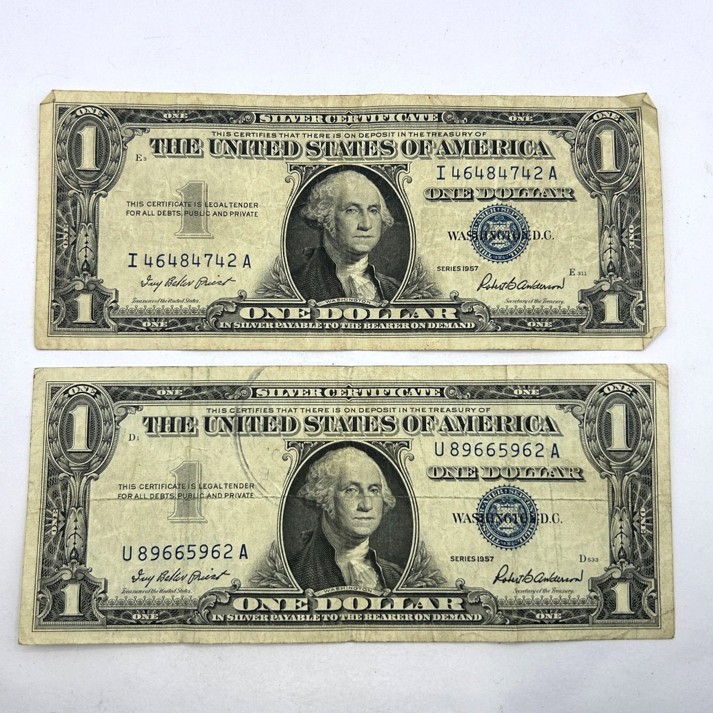 LOT of 8 1953-1957 $1 Bills, Blue Seal, Circulated Banknotes