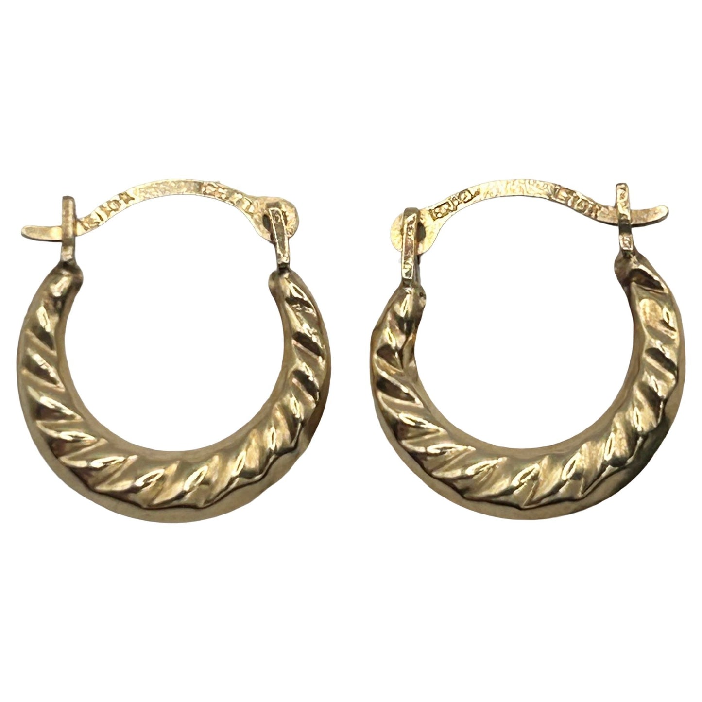 5/8" Mini Diamond Cut Twist Design Hoop Earrings Real 10K Yellow Gold