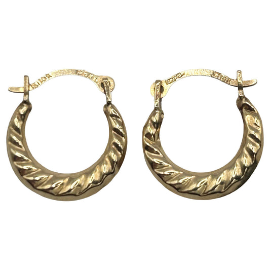 5/8" Mini Diamond Cut Twist Design Hoop Earrings Real 10K Yellow Gold