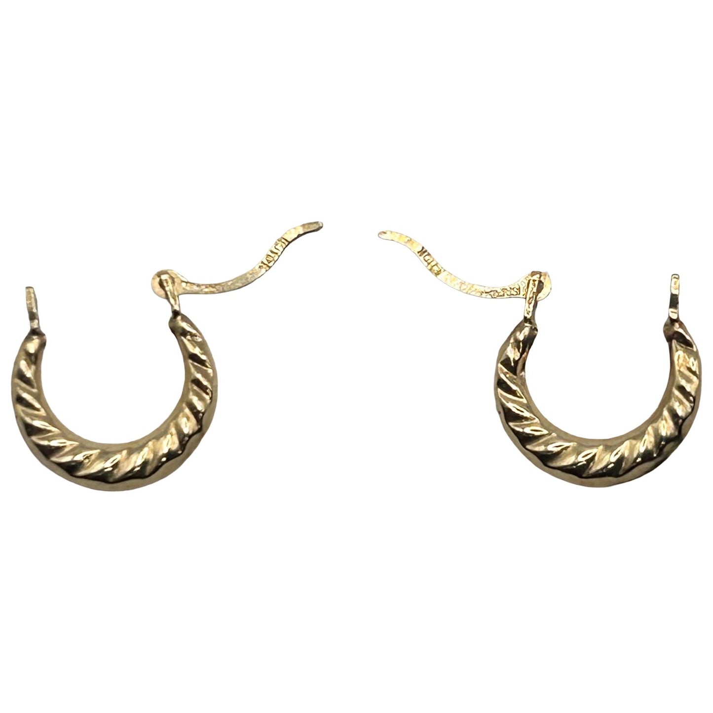 5/8" Mini Diamond Cut Twist Design Hoop Earrings Real 10K Yellow Gold