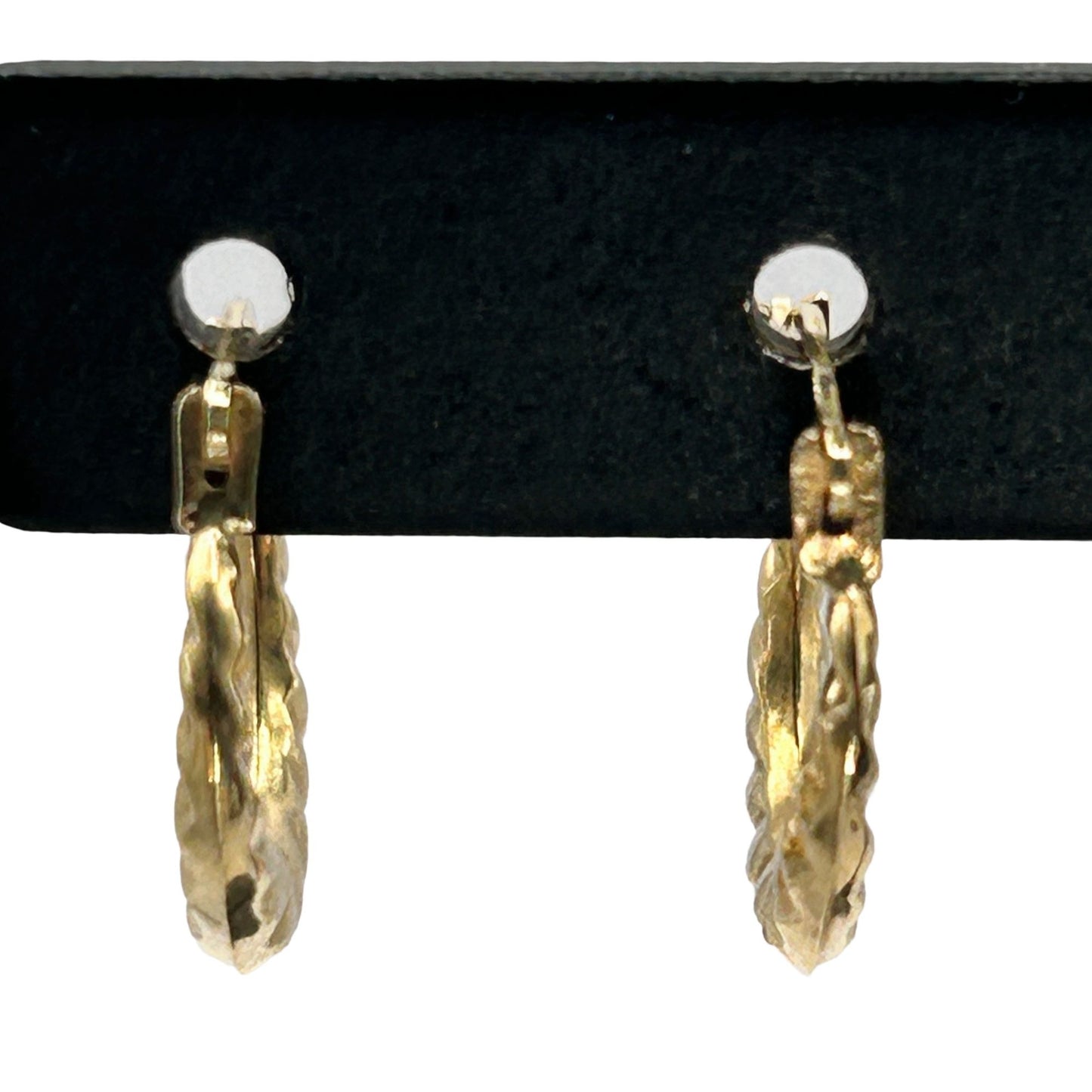 5/8" Mini Diamond Cut Twist Design Hoop Earrings Real 10K Yellow Gold