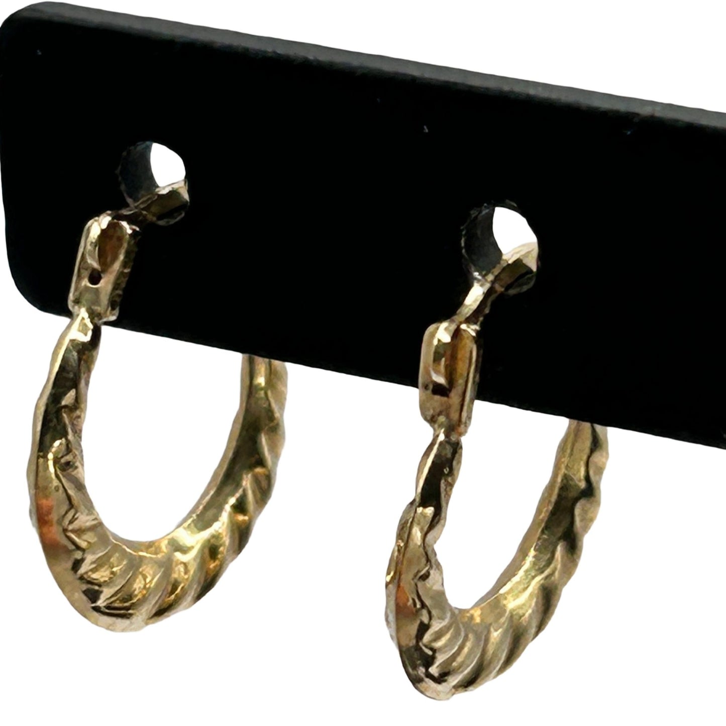 5/8" Mini Diamond Cut Twist Design Hoop Earrings Real 10K Yellow Gold