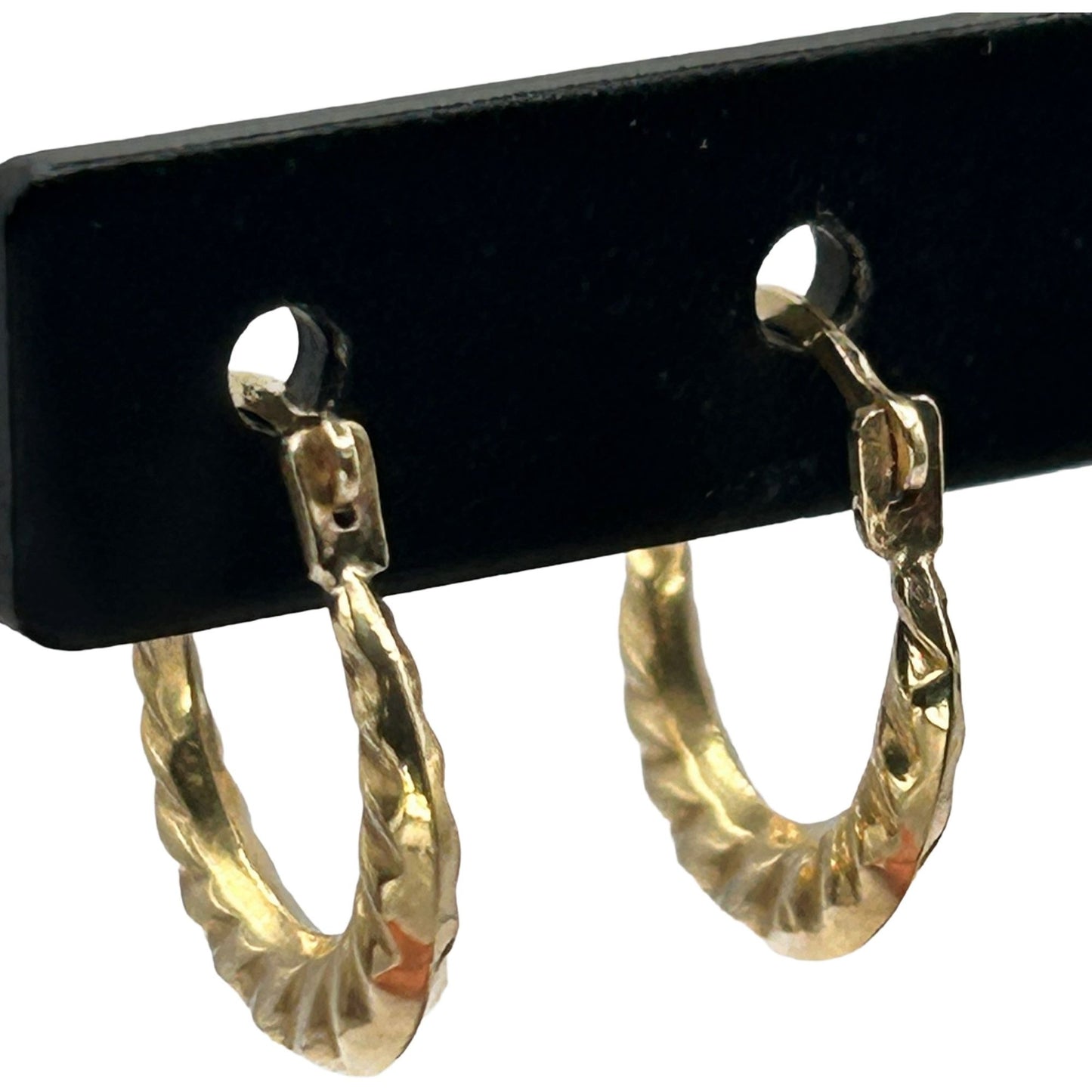 5/8" Mini Diamond Cut Twist Design Hoop Earrings Real 10K Yellow Gold
