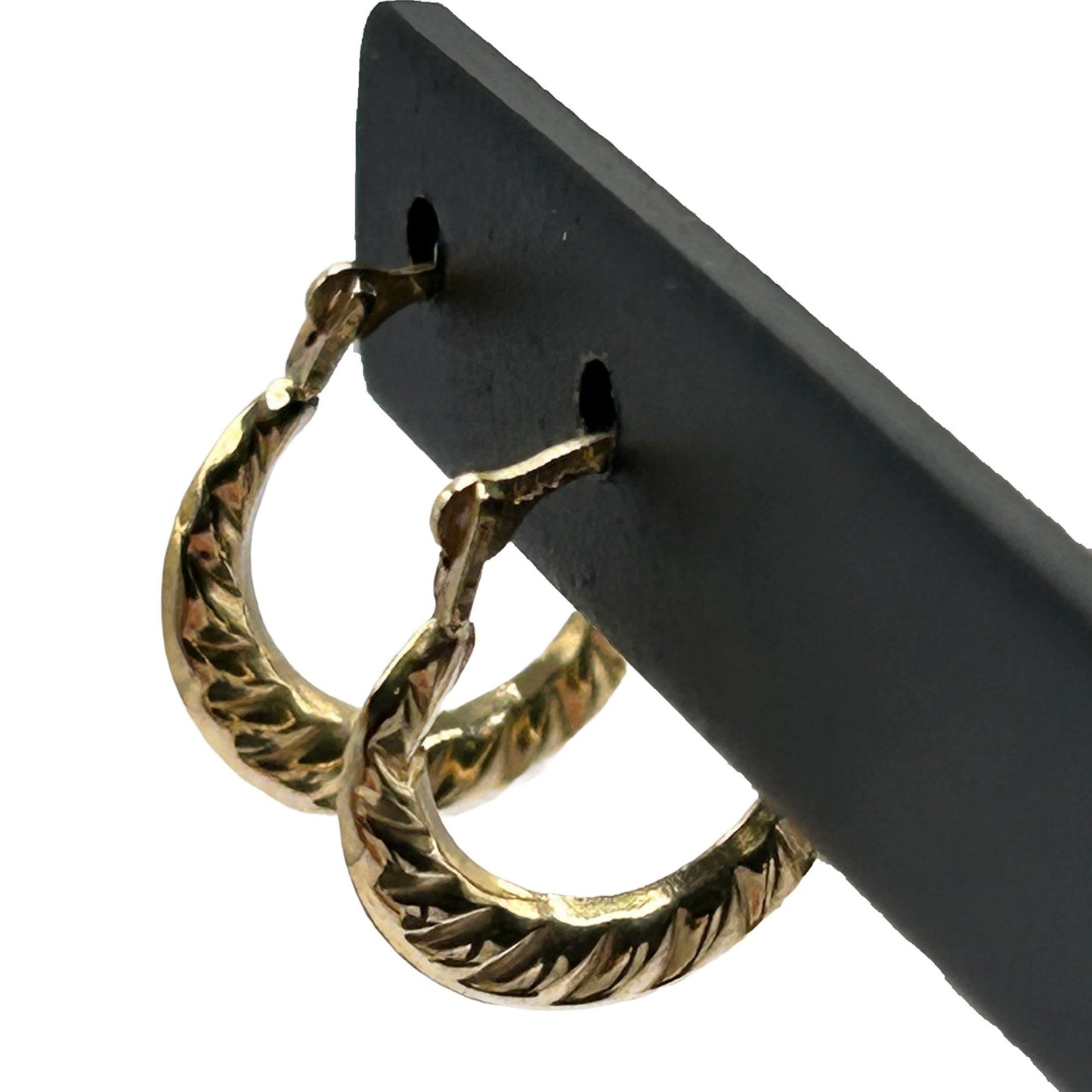 5/8" Mini Diamond Cut Twist Design Hoop Earrings Real 10K Yellow Gold