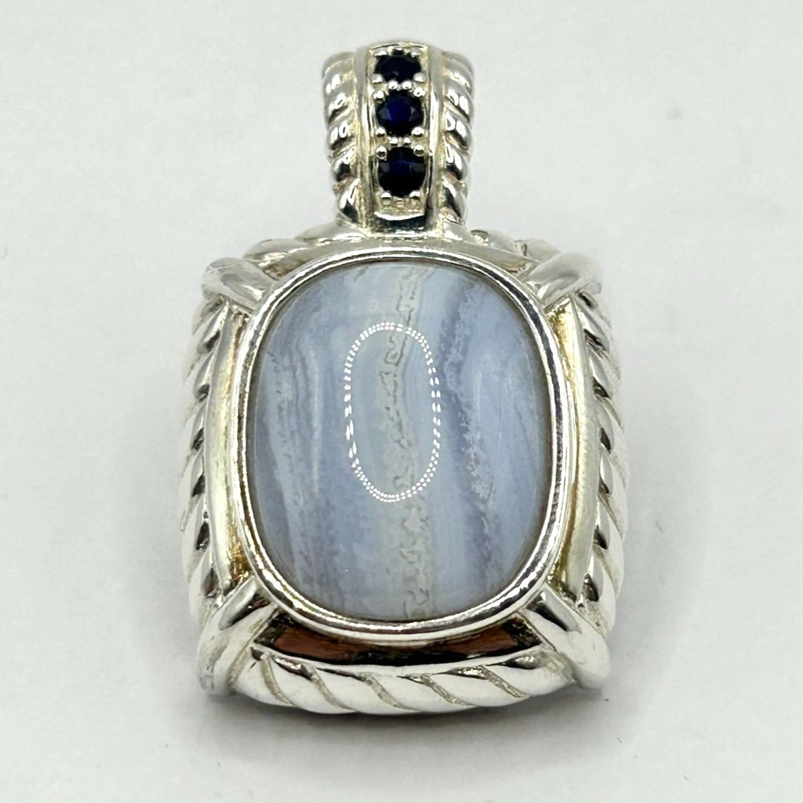 Judith Ripka Blue Lace Agate Cabochon Sapphire Sterling Silver Enhancer Pendant