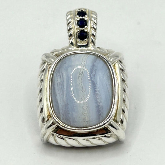 Judith Ripka Blue Lace Agate Cabochon Sapphire Sterling Silver Enhancer Pendant
