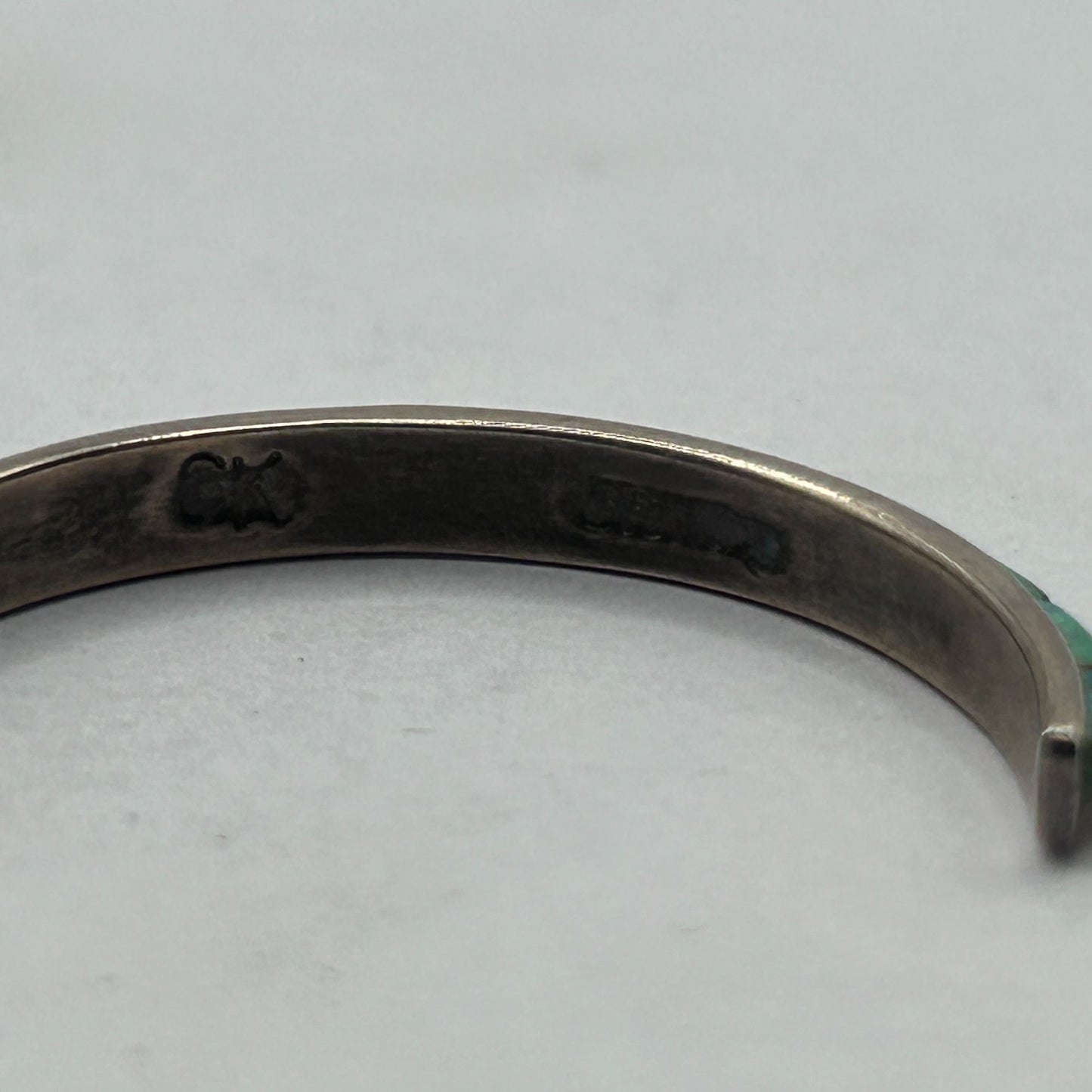 Vintage Green Fire Opal Inlay Half Hoop Earrings 925 Sterling Silver