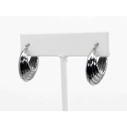Ridged Oval Hoop Drop Earrings 14k White Gold JCM