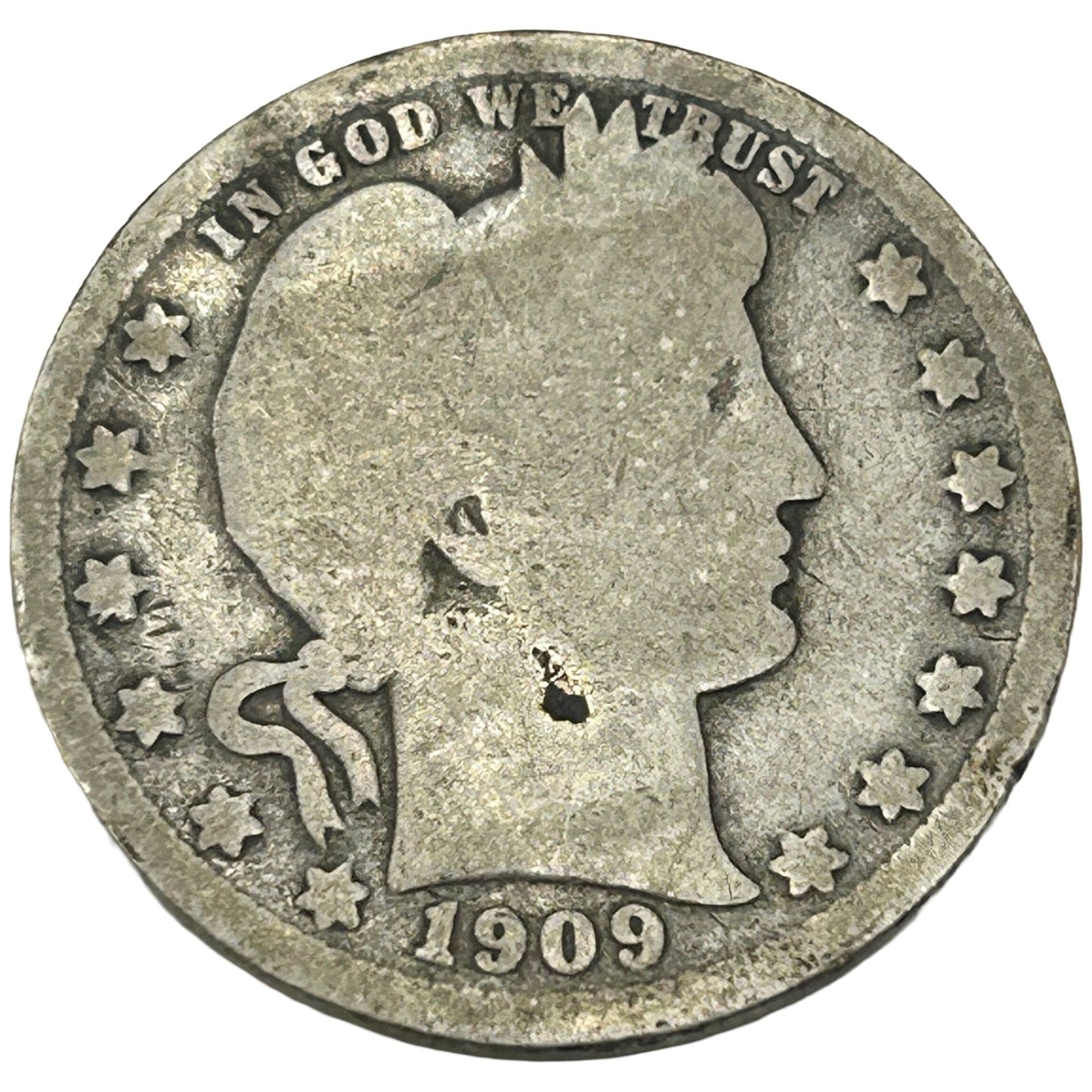 1909-O Barber Quarter Dollar New Orleans 25C - Key Date Circulated