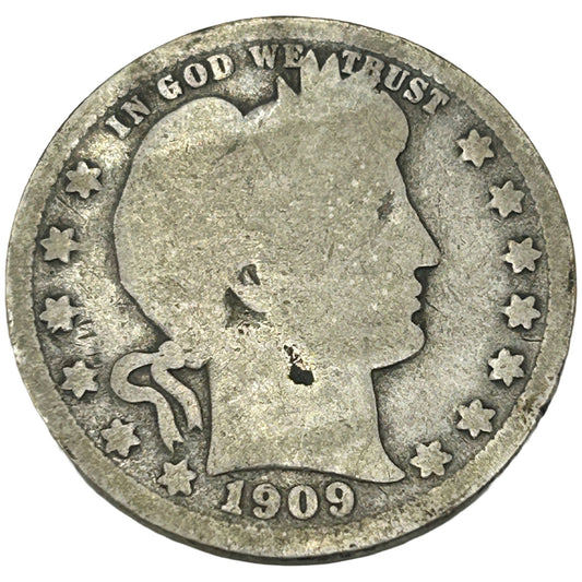 1909-O Barber Quarter Dollar New Orleans 25C - Key Date Circulated