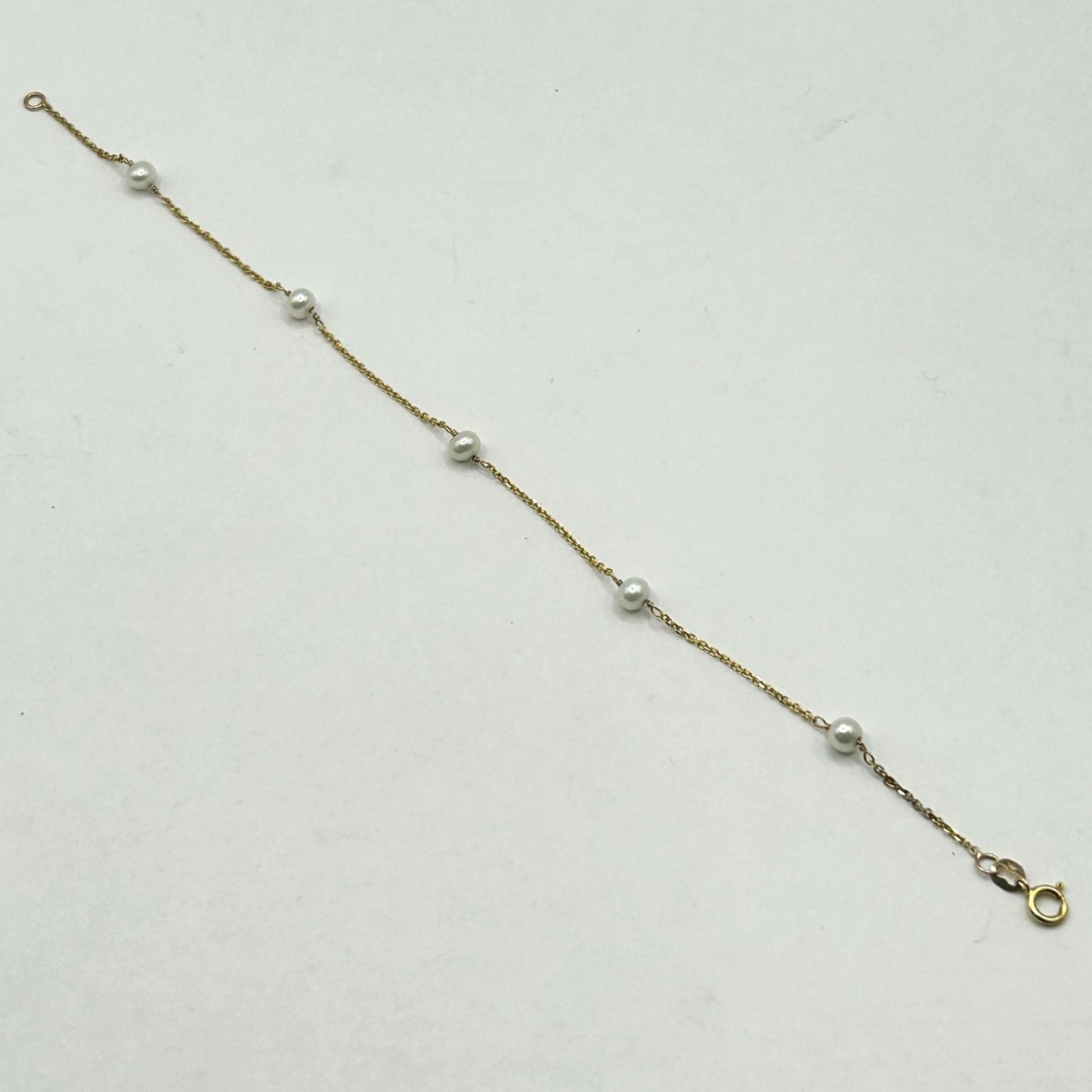 14k Yellow Gold Chain Station Bracelet with Pearls - 1.2g