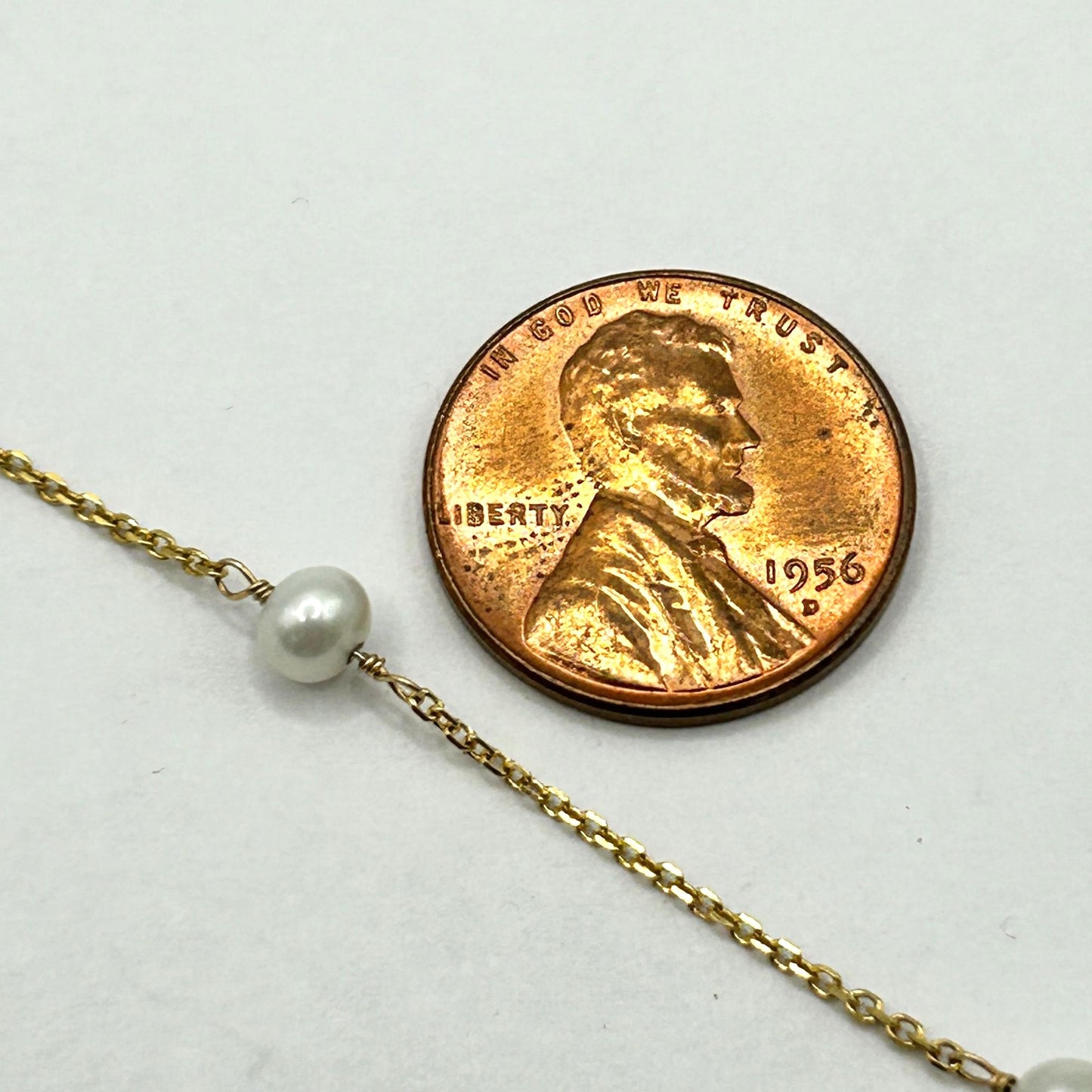 14k Yellow Gold Chain Station Bracelet with Pearls - 1.2g