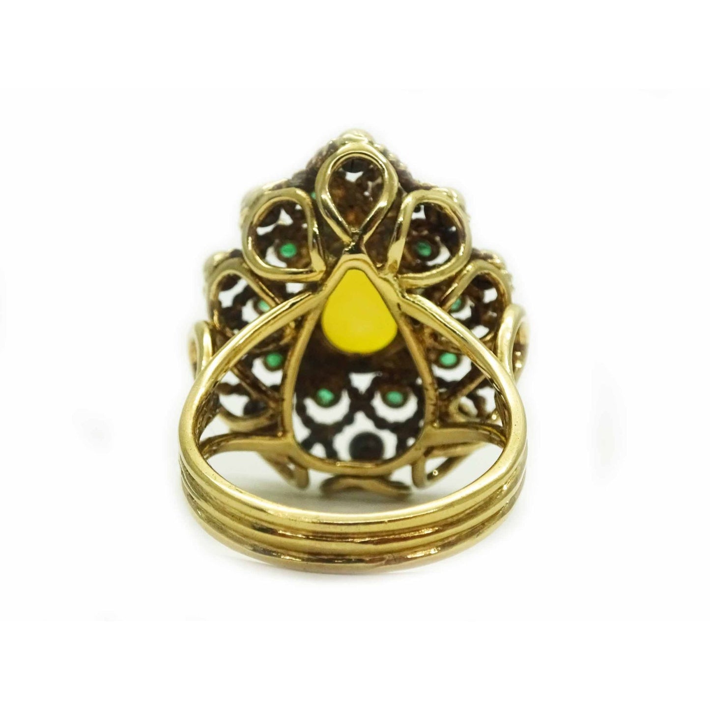 Vintage Natural Pear Jelly Opal & Emerald Halo Cocktail Ring 14k Gold Size 6.5
