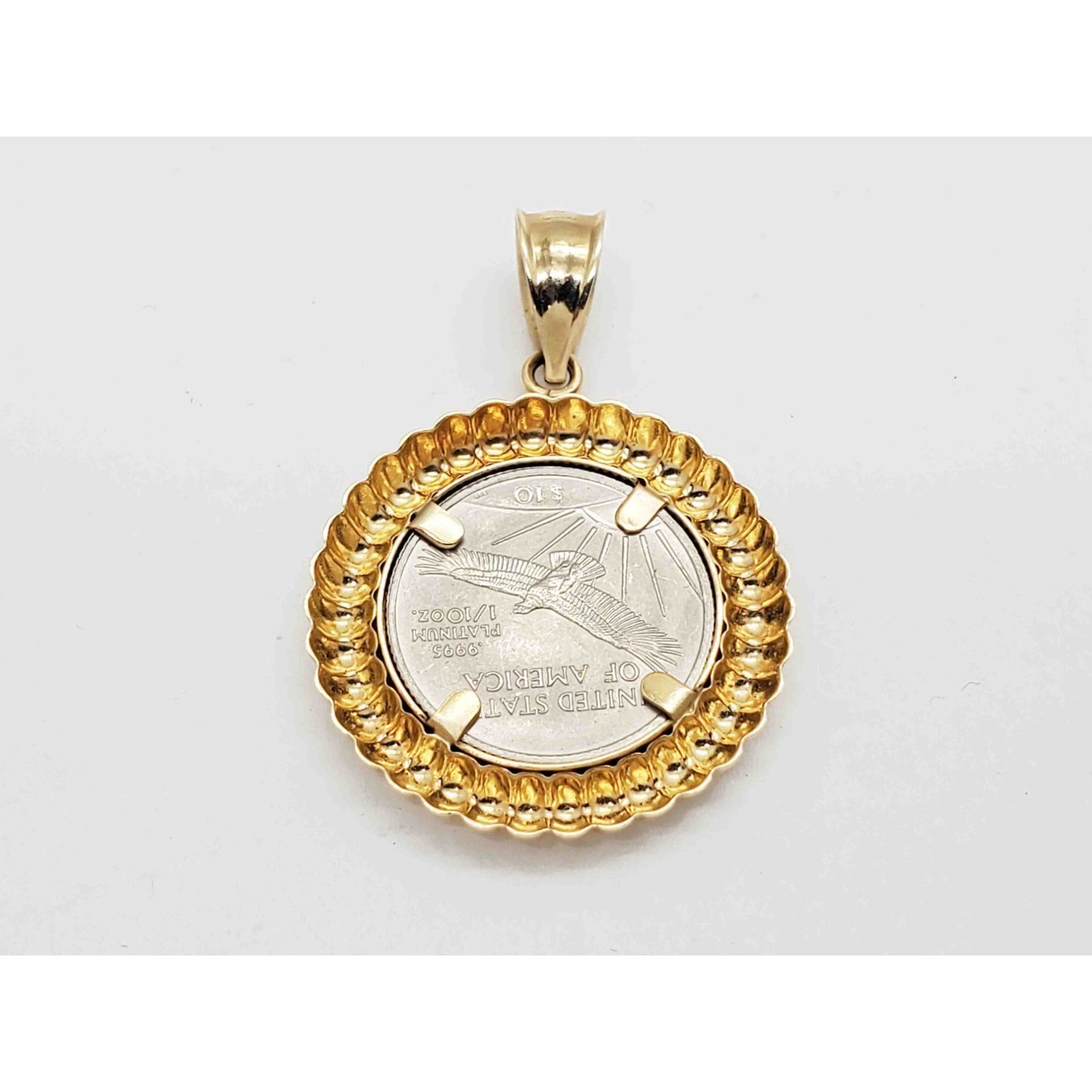 2000 1/10 oz Platinum Eagle Coin in 14k Gold Bezel Pendant