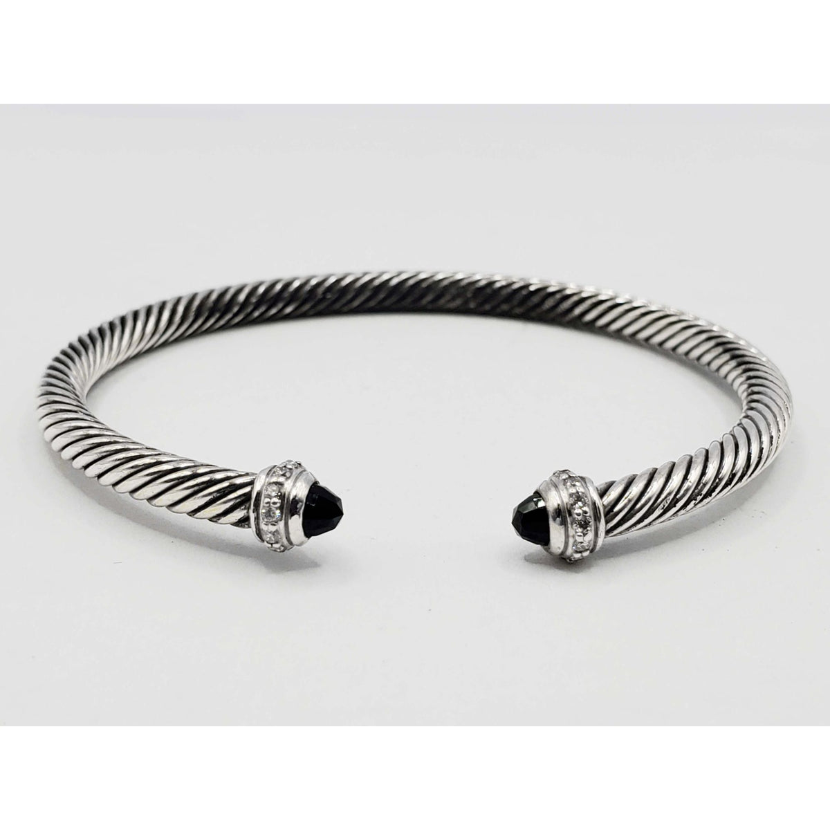 David Yurman Cable Flex Cuff Bracelet 4mm Onyx Diamond Sterling Silver Medium
