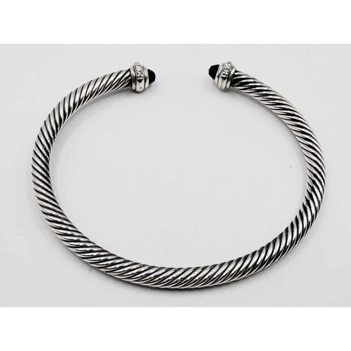 David Yurman Cable Flex Cuff Bracelet 4mm Onyx Diamond Sterling Silver Medium