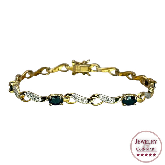 Ross Simons 925 Sterling Silver Gold Vermeil Sapphire Tennis Bracelet Formal