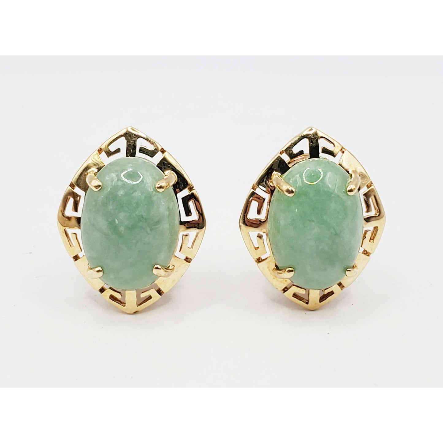 Oval Jade Cabochon Omega Clip Earrings 14k Gold