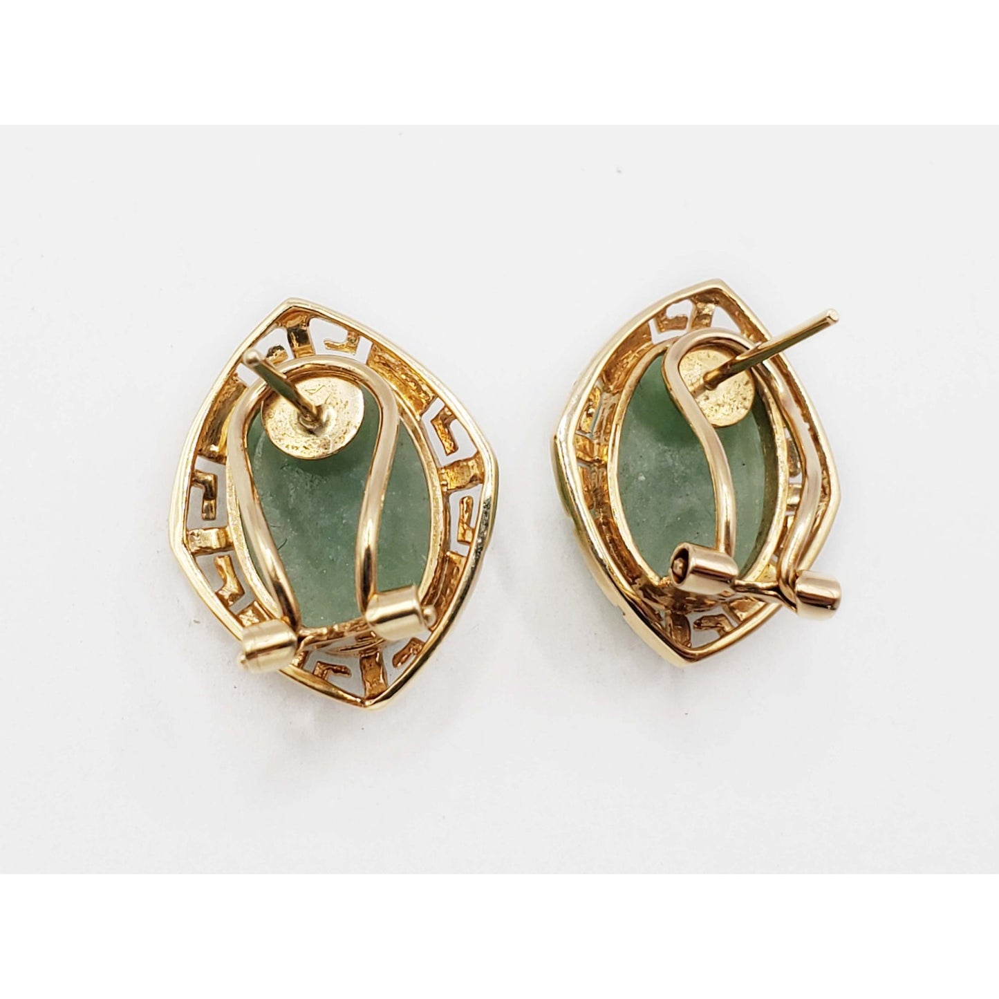Oval Jade Cabochon Omega Clip Earrings 14k Gold
