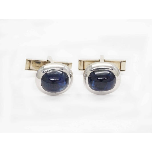 Art Deco 6.4ctw Natural Sapphire Cabochon Platinum & 14k White Gold Cuff Links
