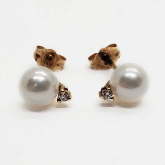 7mm Pearl & Diamond Accent Stud Earrings 14k Gold