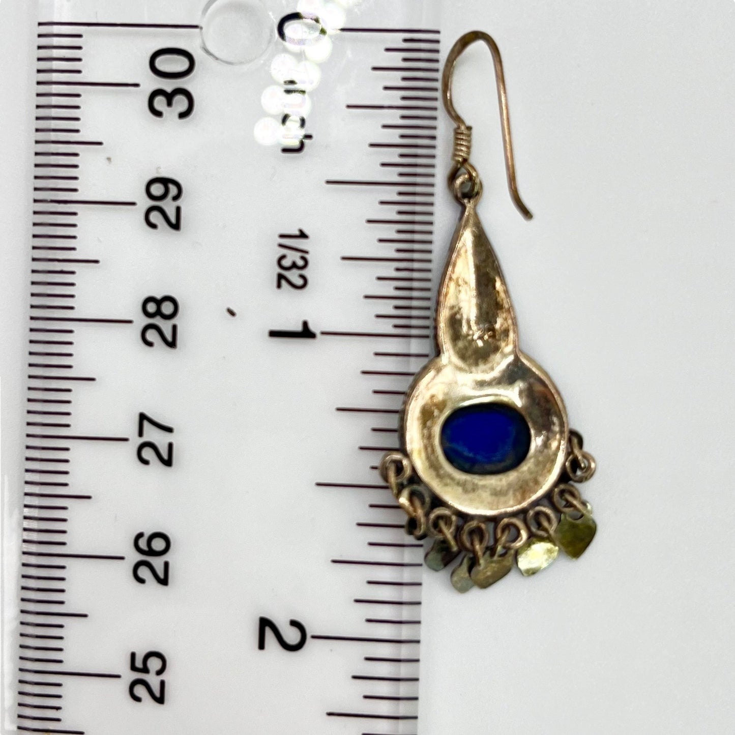 925 Sterling Silver Lapis Lazuli Dangle Drop Earrings Ornate Bali Blue Bohemian