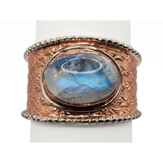 Oval Moonstone Cabochon Statement Ring Copper Plate Over Sterling Silver Size 12