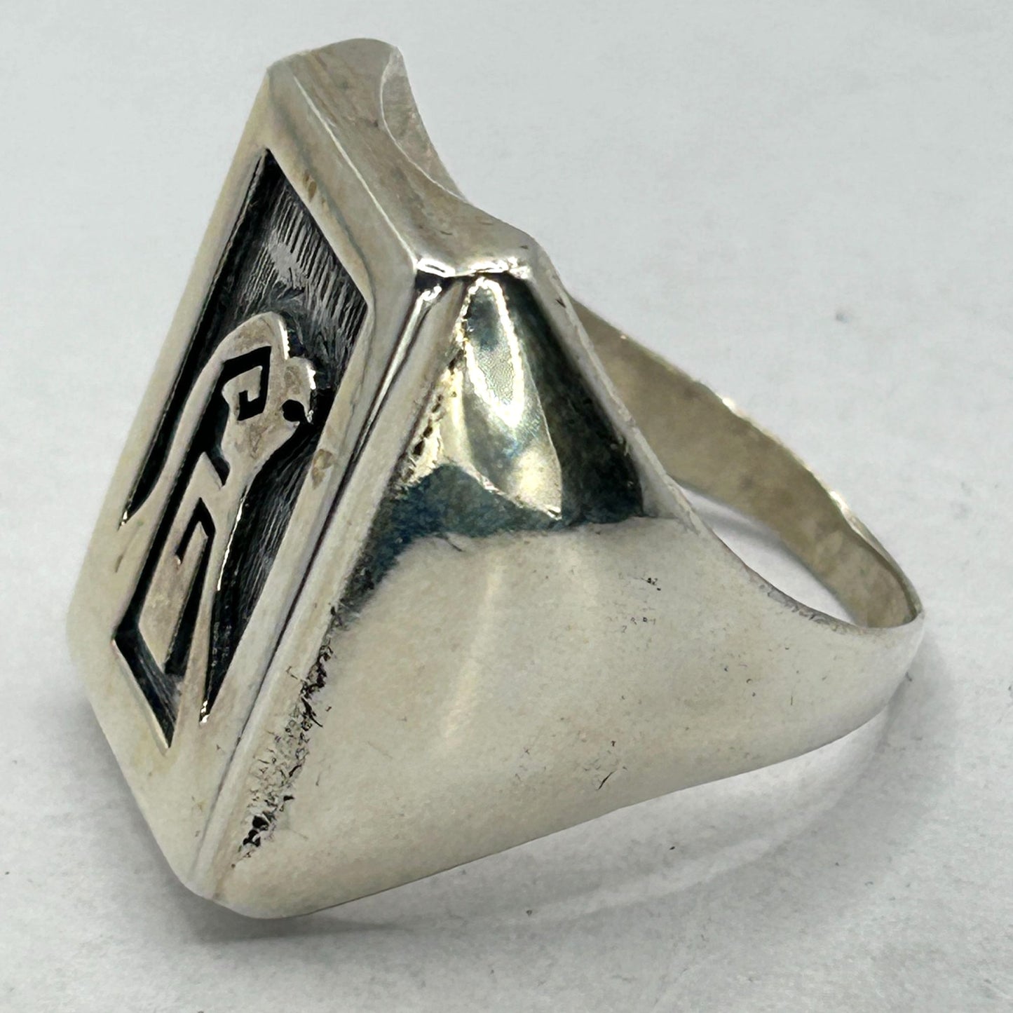 Hopi George Phillips Sterling Silver Overlay Eagle Ring - Size 12.25