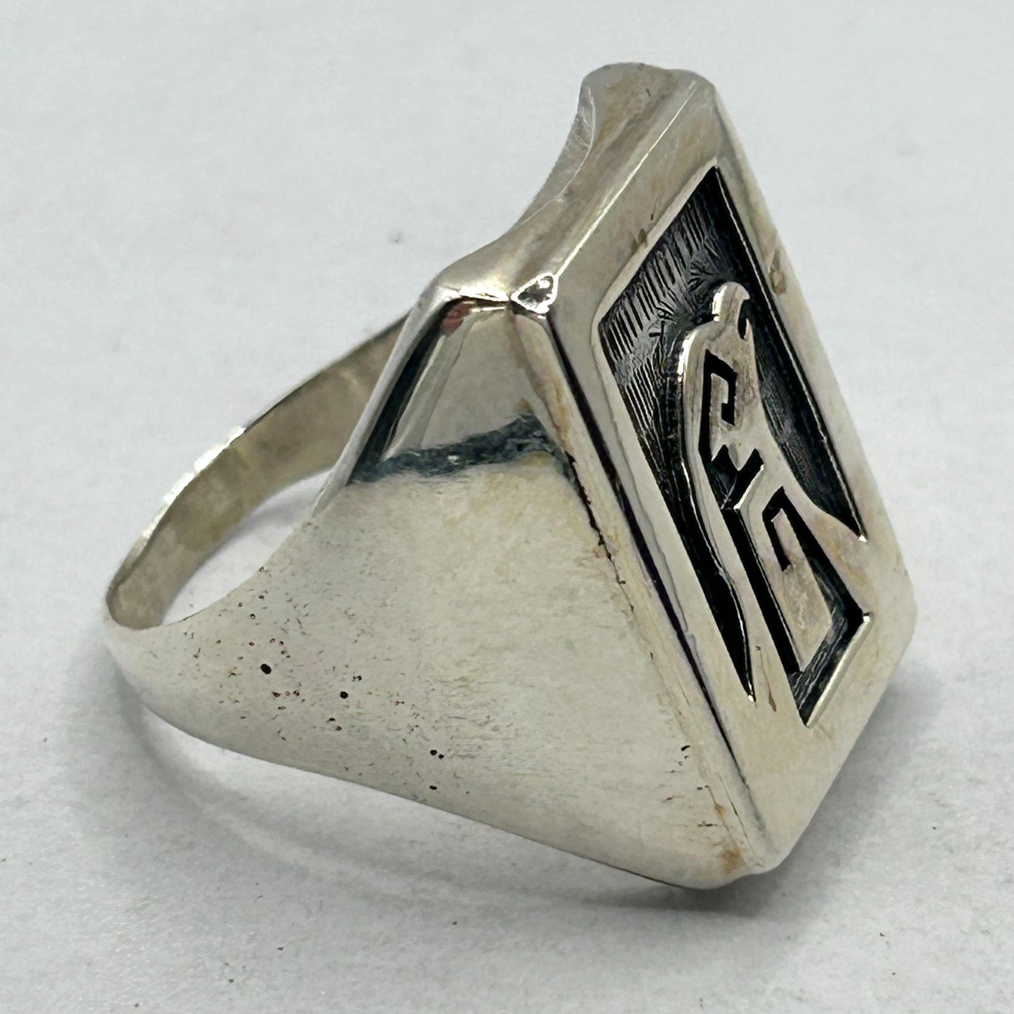 Hopi George Phillips Sterling Silver Overlay Eagle Ring - Size 12.25
