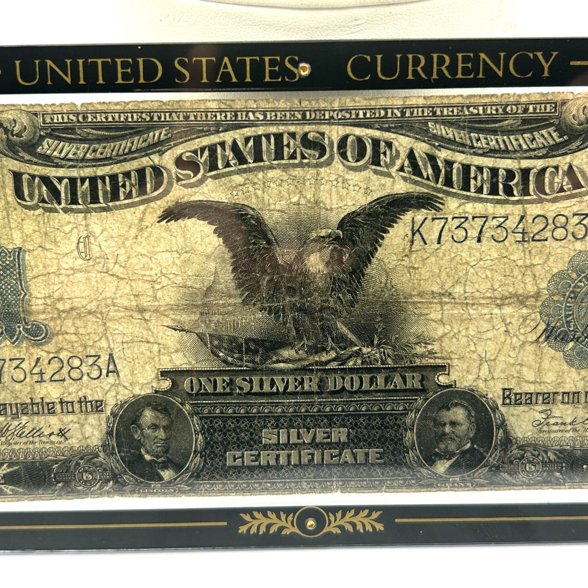 1899 U.S. $1 Large Black Eagle Silver Certificate, Blue Seal K73734283A