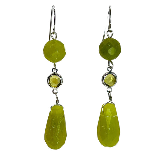 Silver Tone Beaded Drop Dangle Womens Earrings Green Earthy Trendy Bohemian